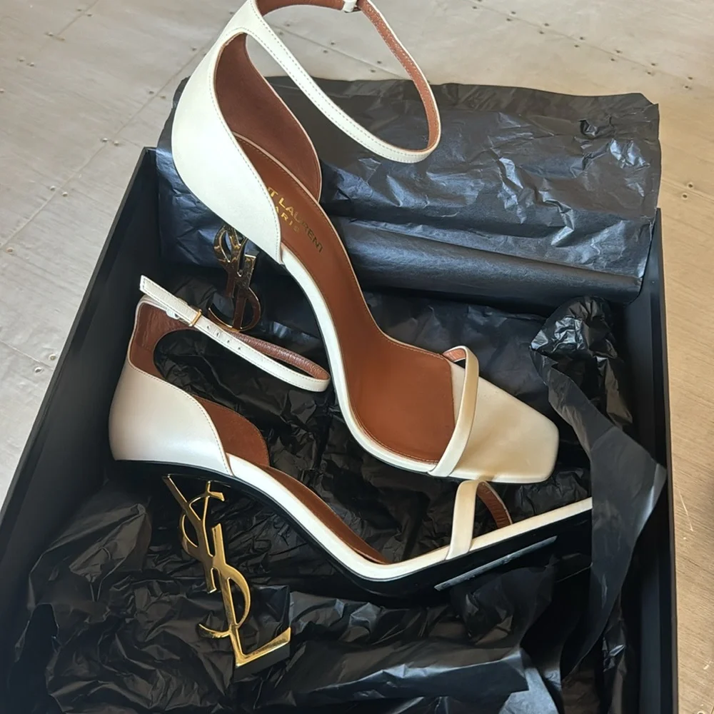YSL Opyum sandal yves saint laurent stiletto beige gold pump 110mm sz 40 - Picture 9 of 15